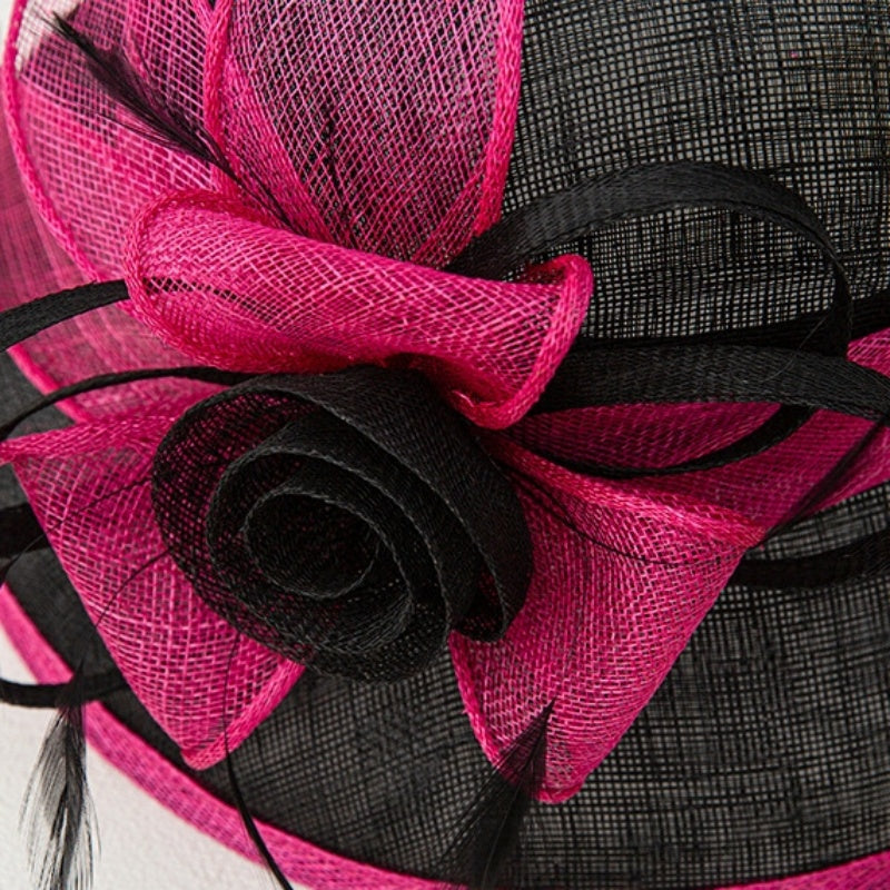 Multicolored Top Hat Rolled Edge with Handmade Linen Yarn Flowers