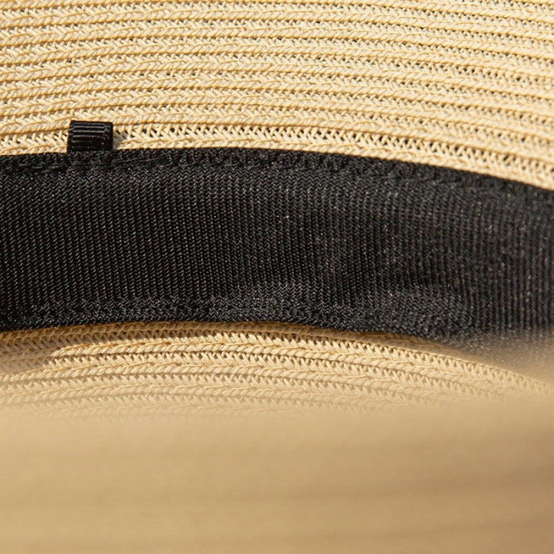 Straw Top Hat with Black Beads and Embroidery