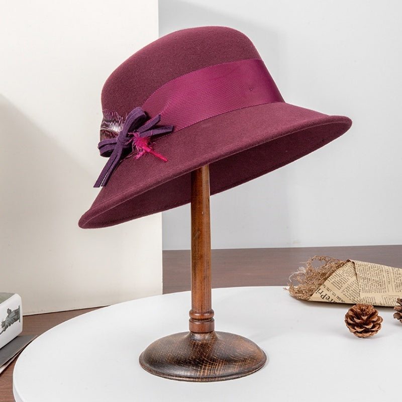 Felt Top Hat with Bow Webbing and Feather