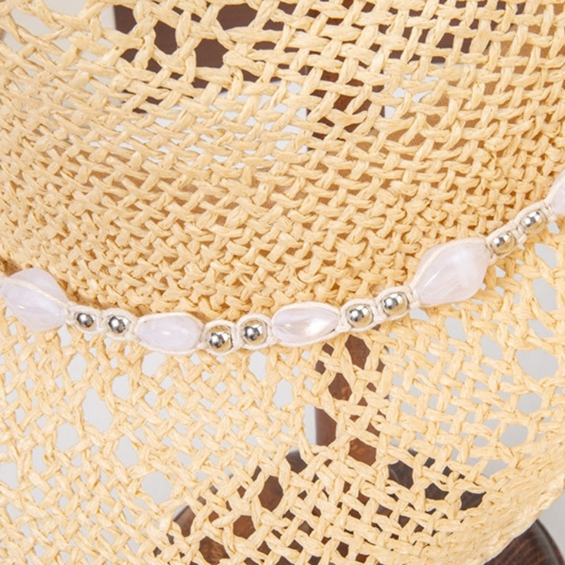 Straw Cowboy Hat Sun Hat with String of Beads
