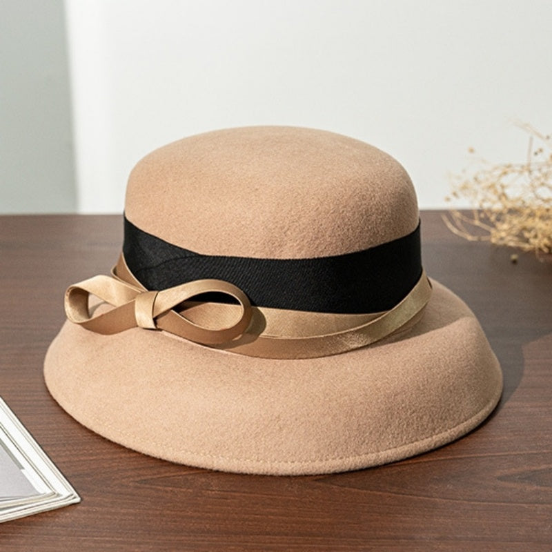 Felt Dome Top Hat with Bow Ribbon