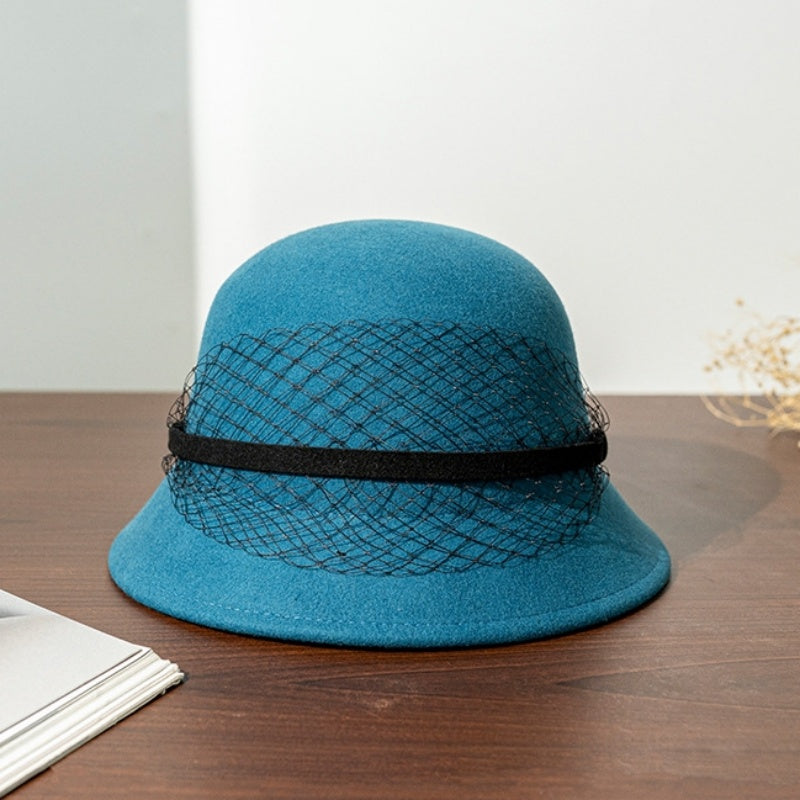 Felt Dome Top Hat with Felt Slat Net Gauze Decoration