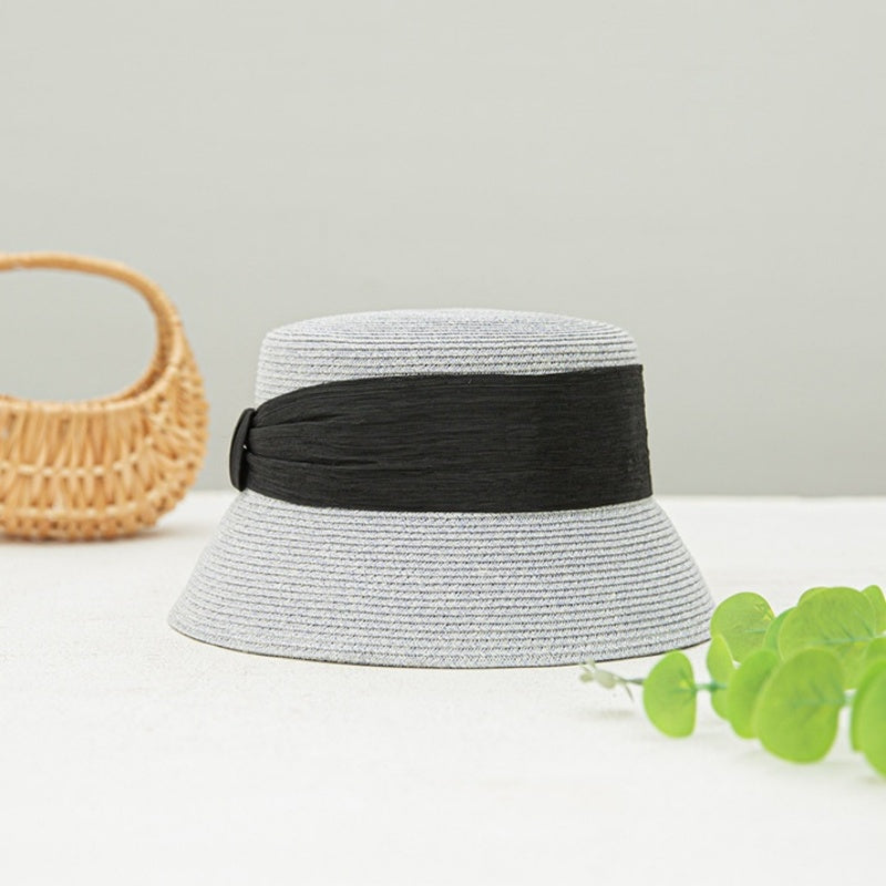 Straw Hat Fisherman Cap with Linen Bow