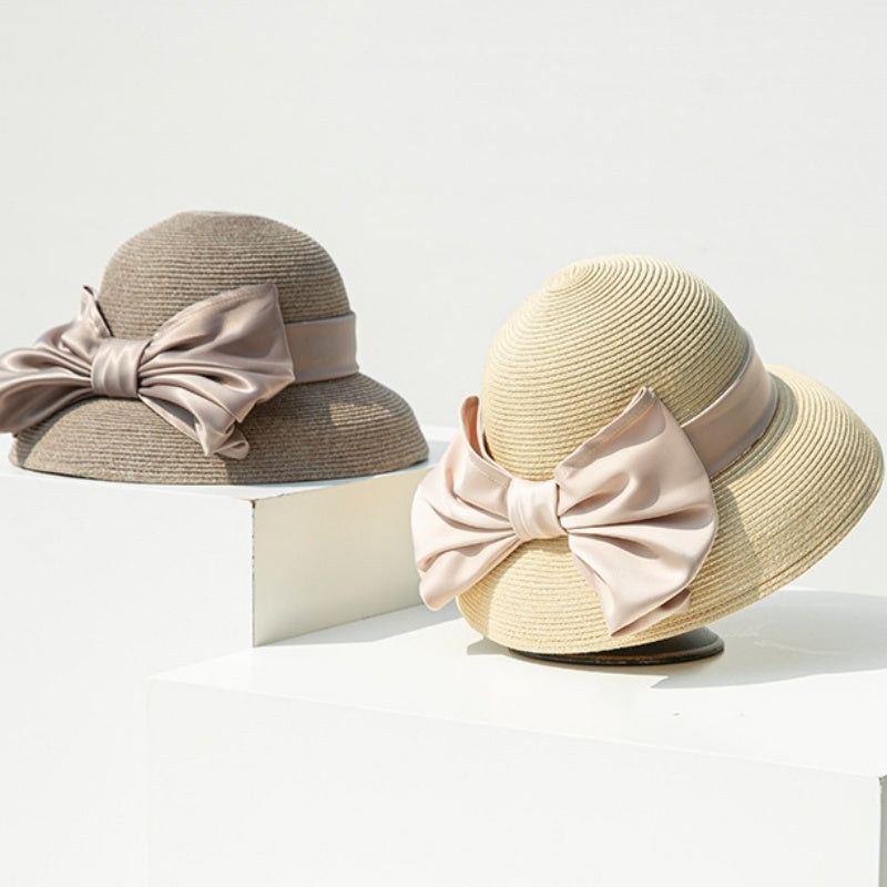 Straw Top Hat with Bow Webbing