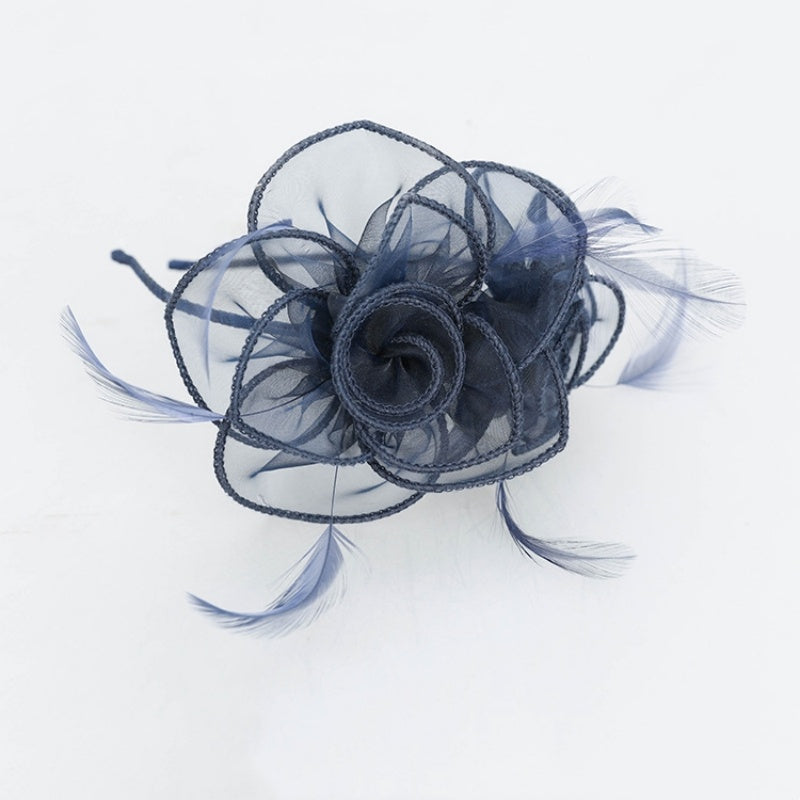 Mesh Feather Double Flowers Hairband