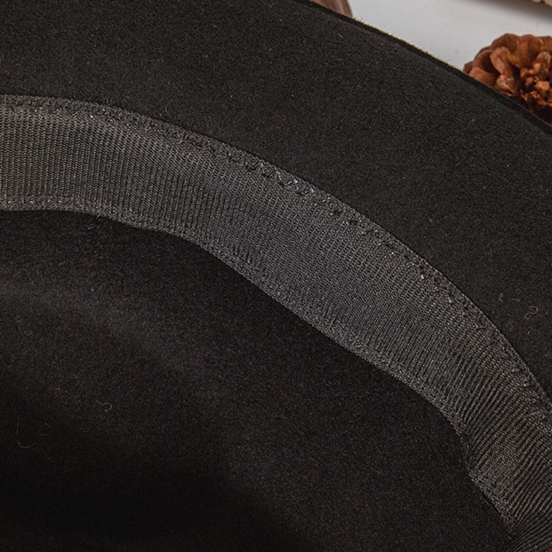 Rolled Edge Felt Top Hat with Feathers and Bow Webbing