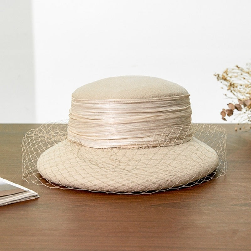Felt Top Hat with Linen Yarn Webbing and Veil