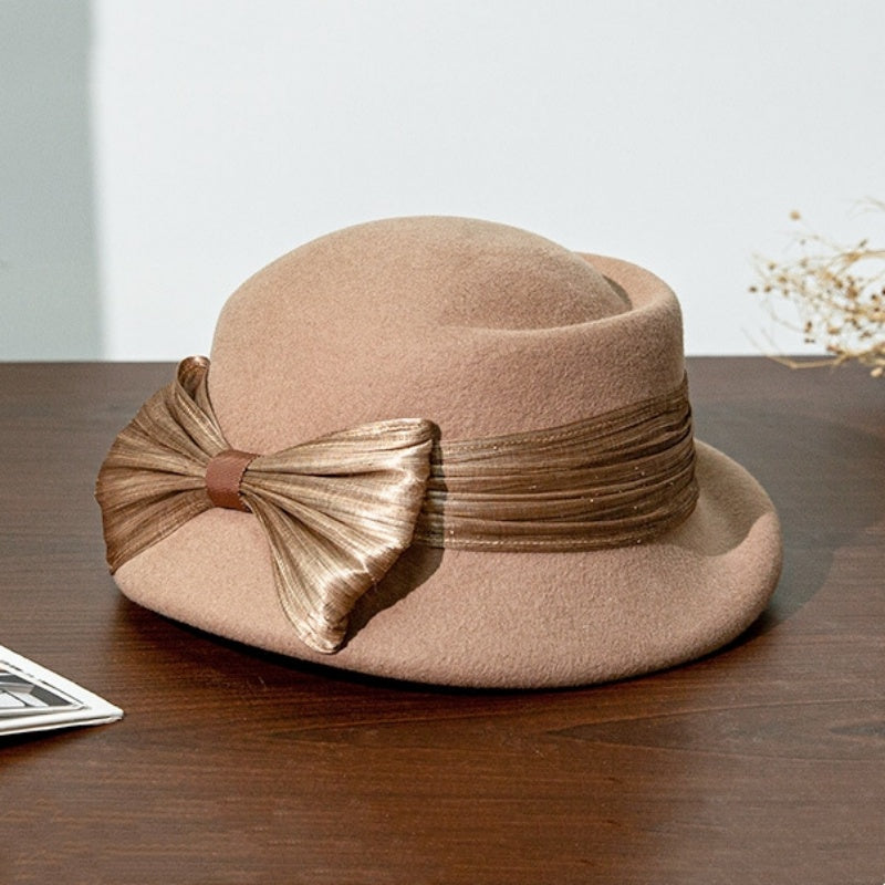 Felt Top Hat with Silk Linen Bow