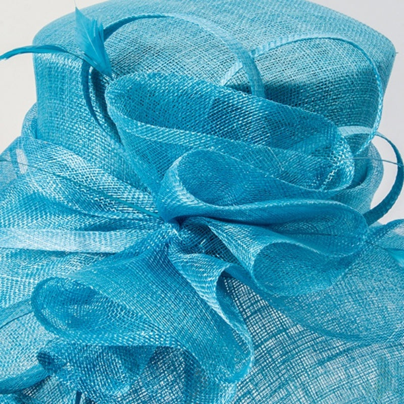 Water Blue Linen Yarn Top Hat with Floral Decoration