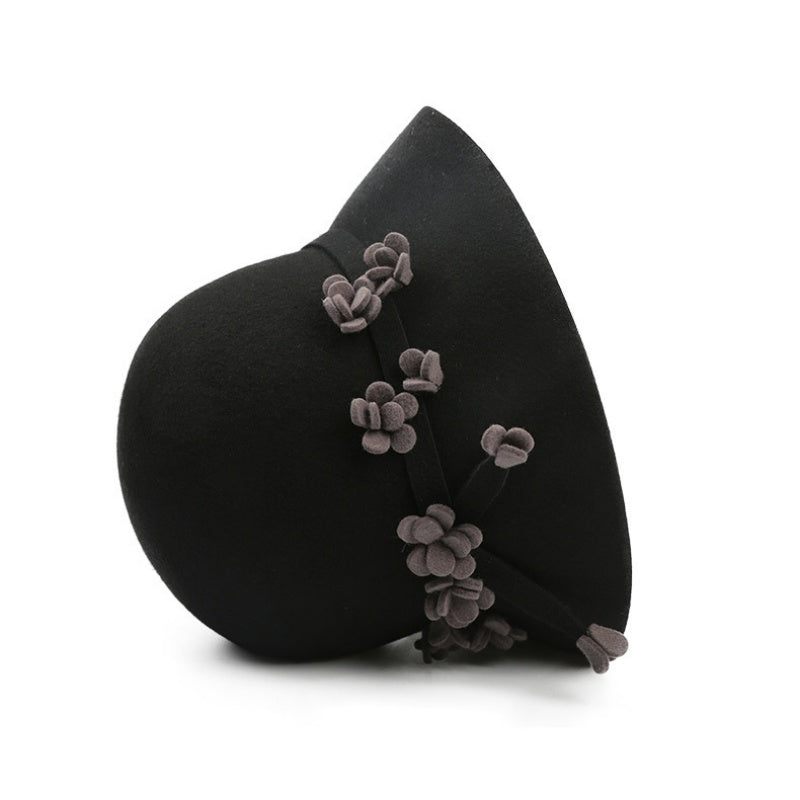 Felt Top Hat with Handmade Wool Floral