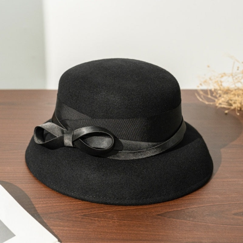 Felt Dome Top Hat with Bow Ribbon