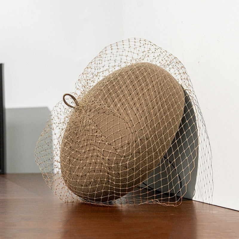 Felt Beret with Grid Veil