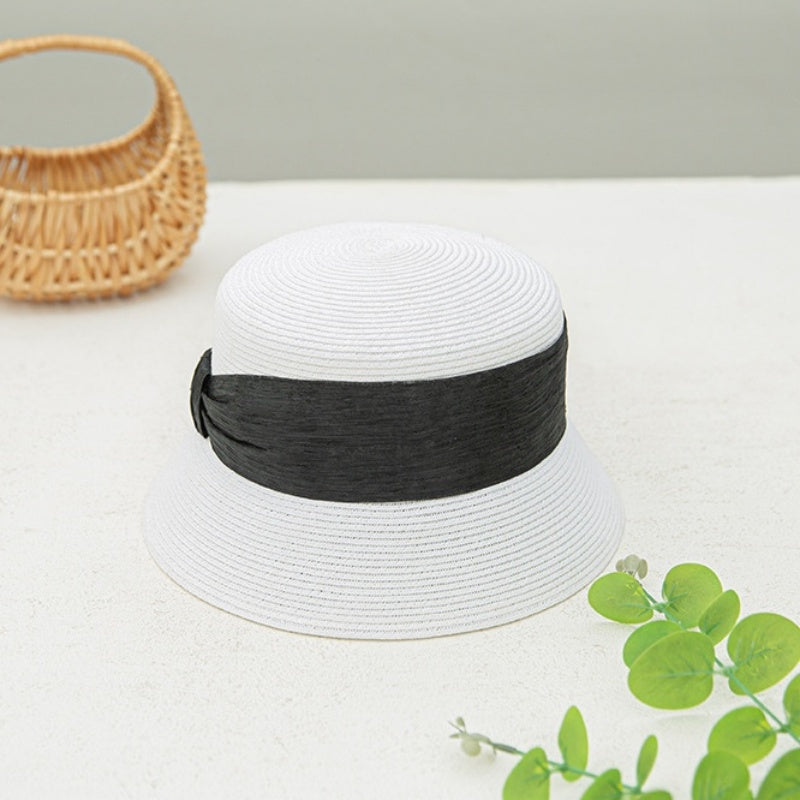Straw Hat Fisherman Cap with Linen Bow