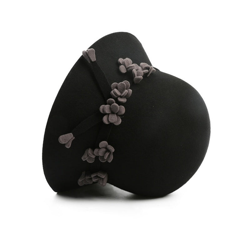Felt Top Hat with Handmade Wool Floral