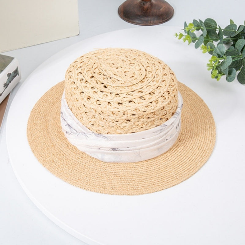 Spliced Color Bowler Hat Sun Hat with Printed Webbing