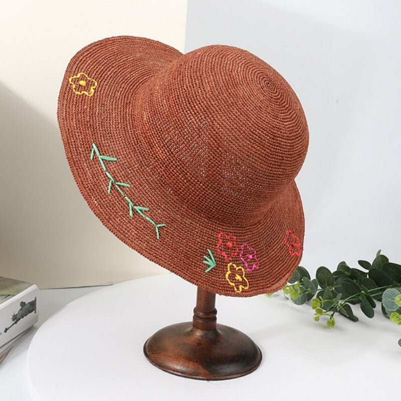 Sun Straw Hat with Colorful Embroidery