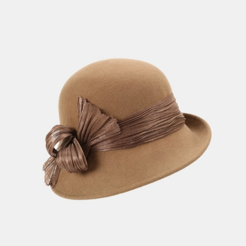 Felt Top Hat Rolled Edge with Linen Bow
