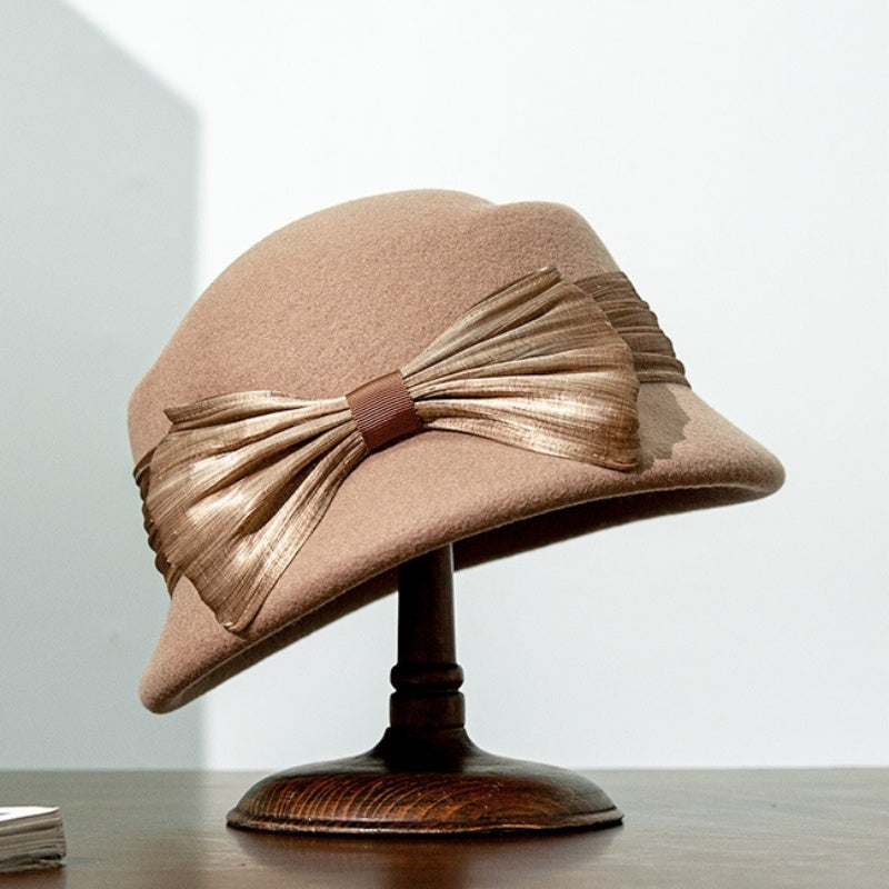 Felt Top Hat with Silk Linen Bow