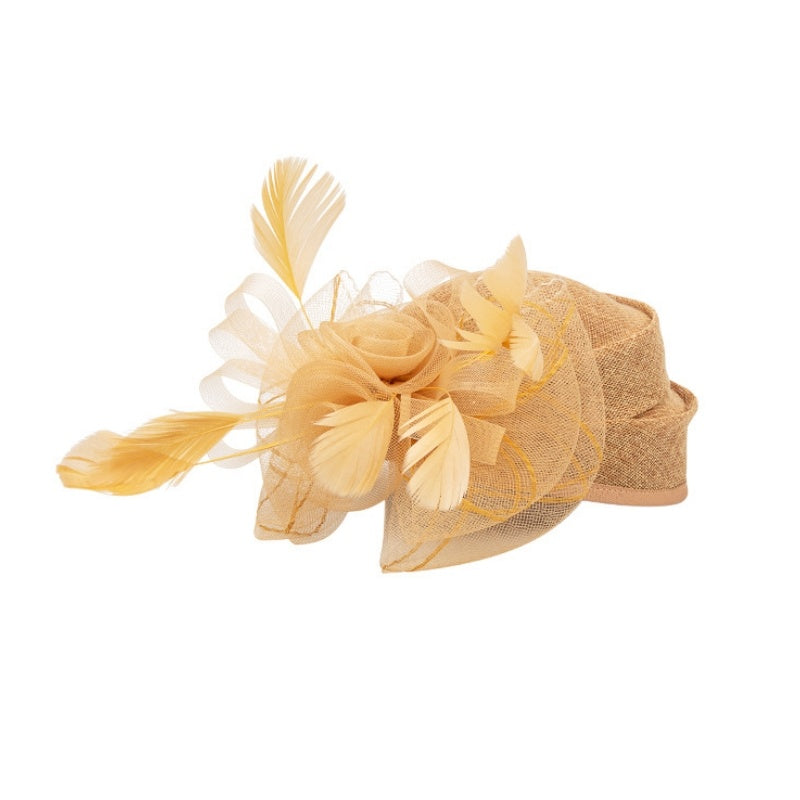 Top Hat Hair Accessory with Flower and Feather Decorations