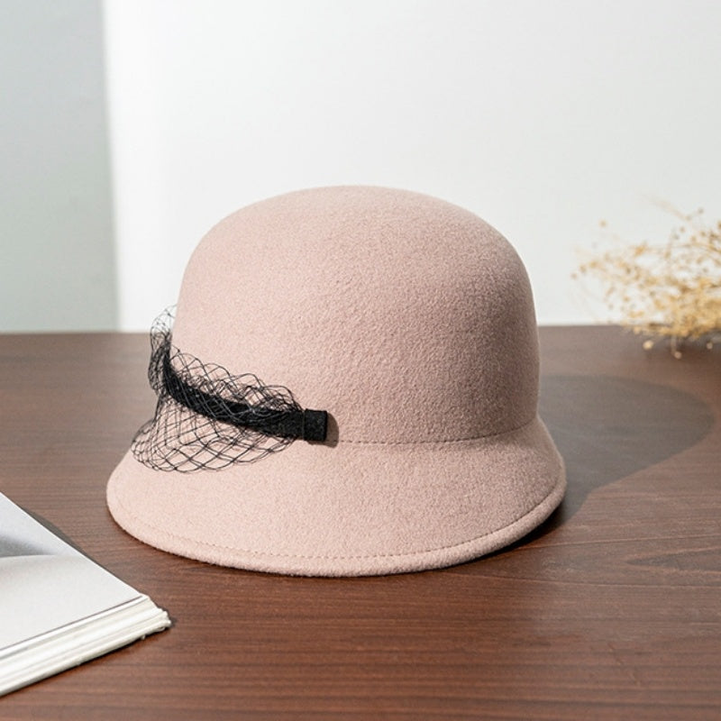 Felt Dome Top Hat with Felt Slat Net Gauze Decoration