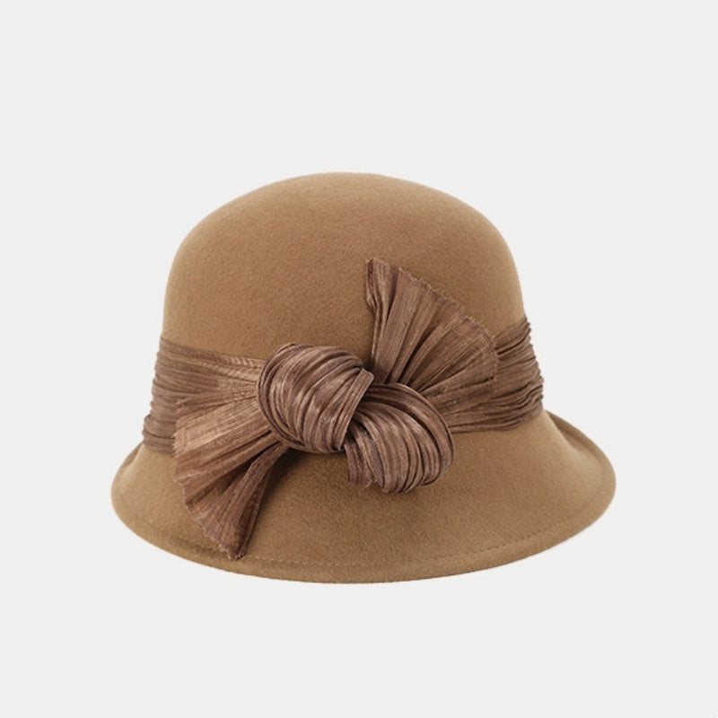 Felt Top Hat Rolled Edge with Linen Bow