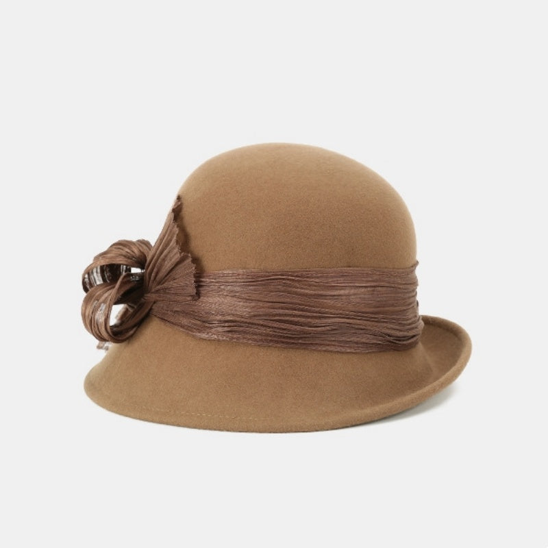 Felt Top Hat Rolled Edge with Linen Bow