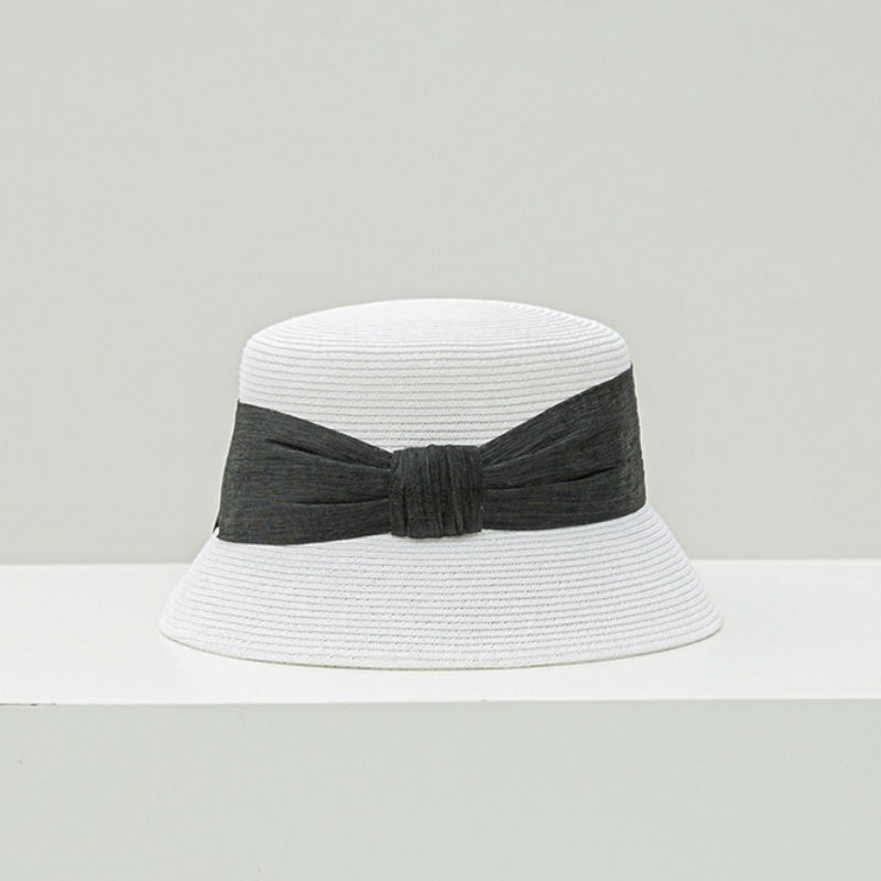 Straw Hat Fisherman Cap with Linen Bow