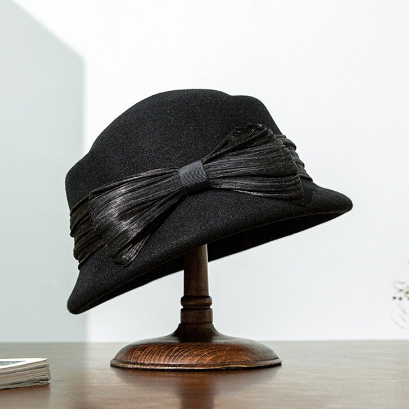 Felt Top Hat with Silk Linen Bow