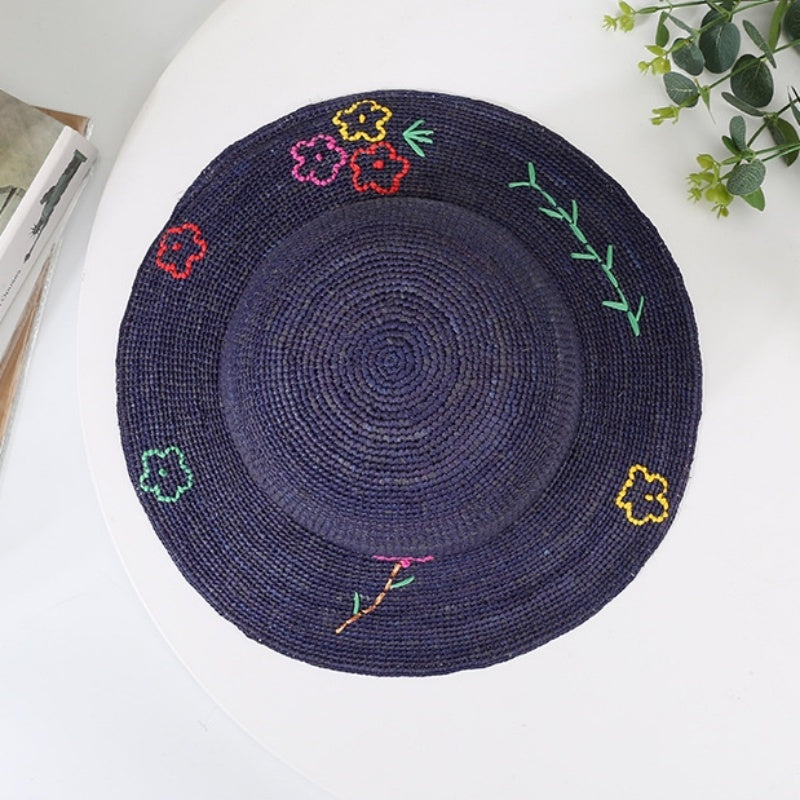 Sun Straw Hat with Colorful Embroidery