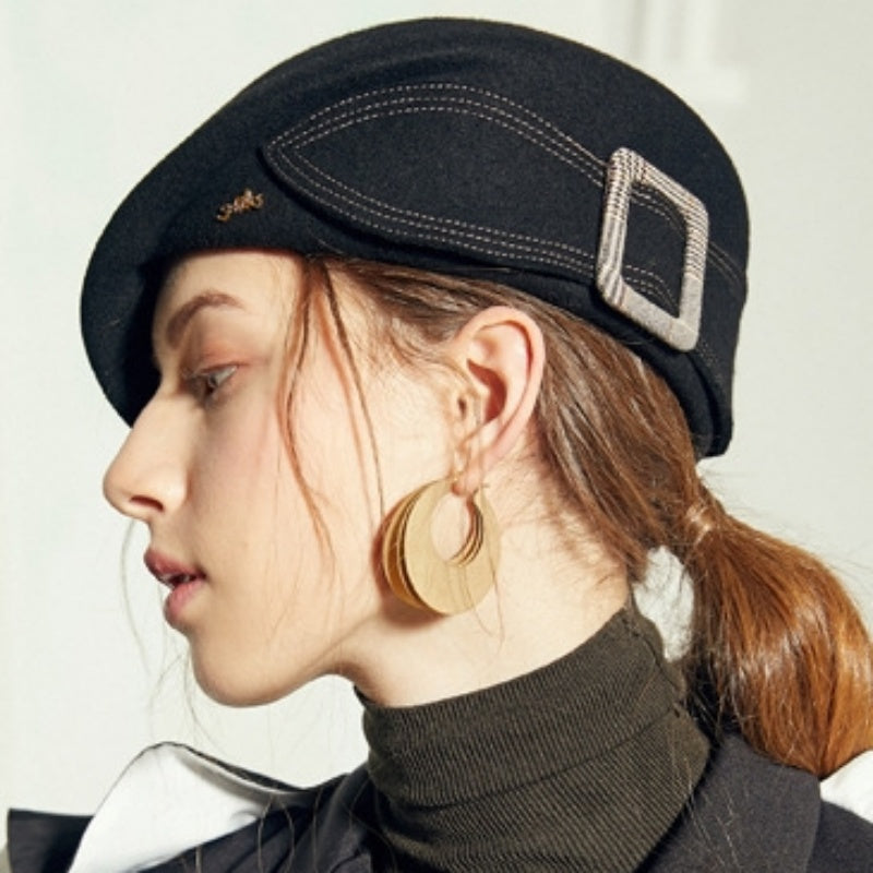 Stewardess Beret with Bow Checkered Mouth