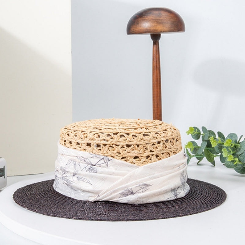 Spliced Color Bowler Hat Sun Hat with Printed Webbing