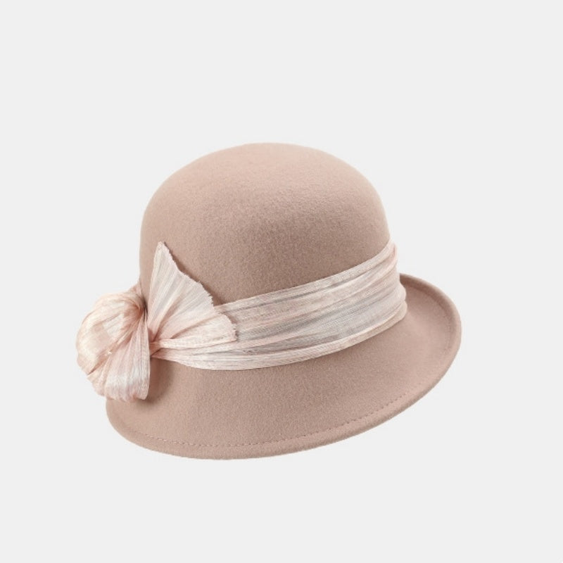 Felt Top Hat Rolled Edge with Linen Bow