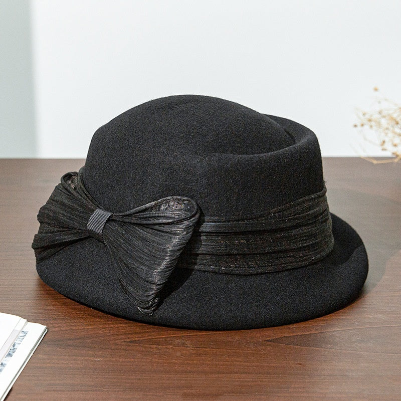 Felt Top Hat with Silk Linen Bow