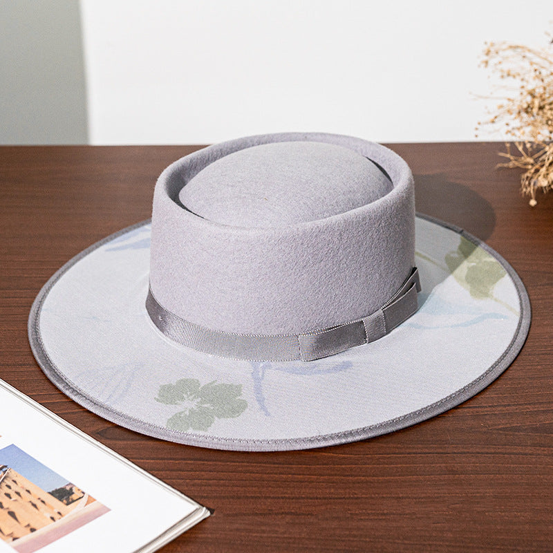 Felt Top Hat with Printed Mesh Yarn