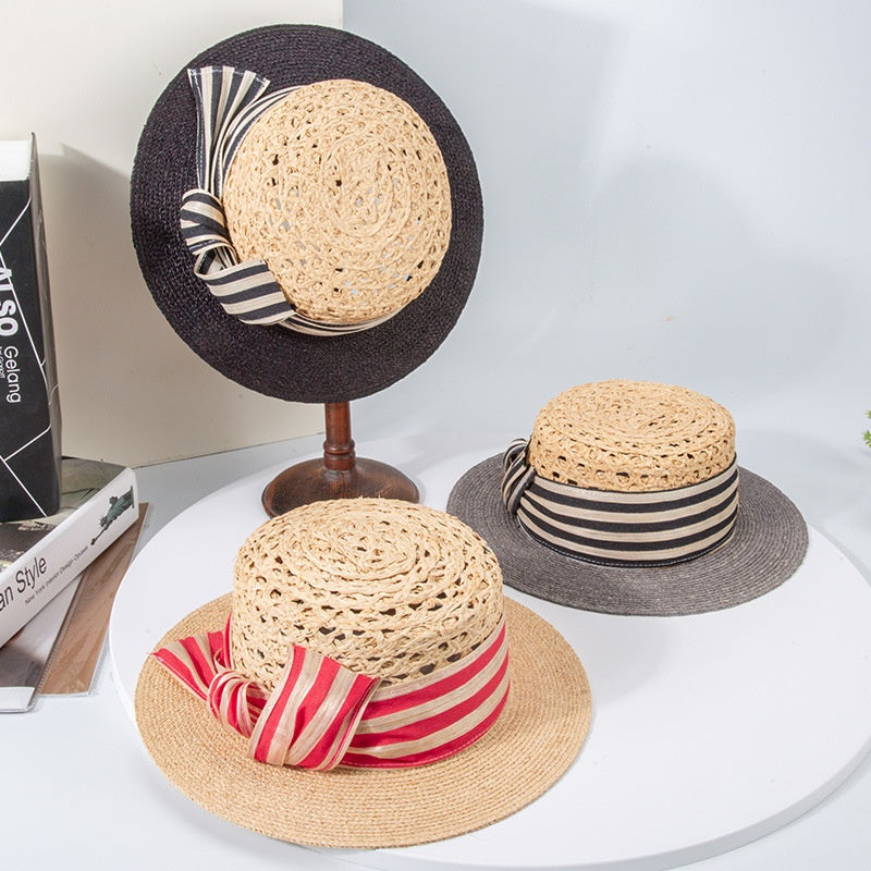 Hollow-carved Top Hat Sun Hat with Bow