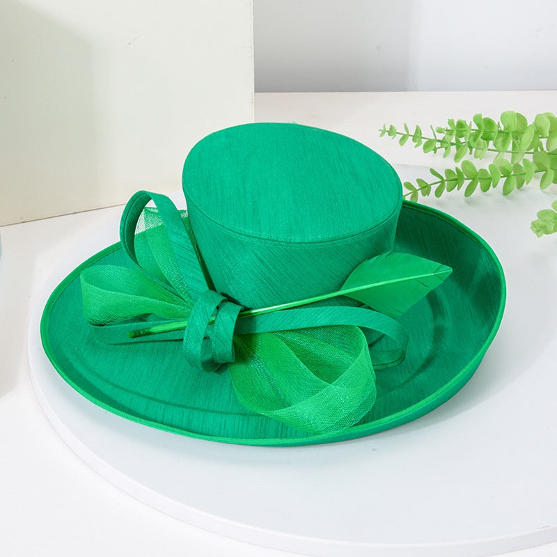 Top Hat Straw Hat with Feathers and Bows