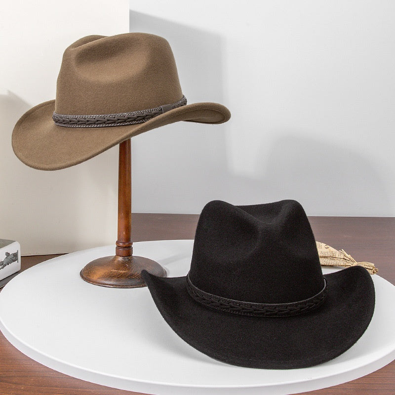 Felt Cowboy Hat with Interwoven Leather Webbing
