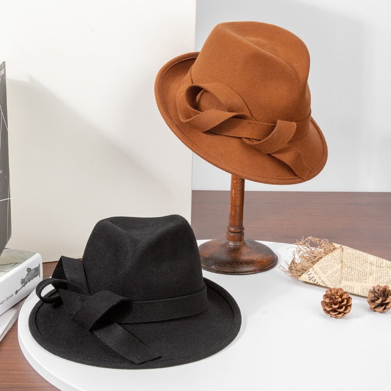 Felt Rolled Edge Top Hat with Felt Bow
