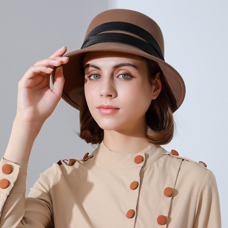 Felt Bucket Hats with Crossed Ribbons