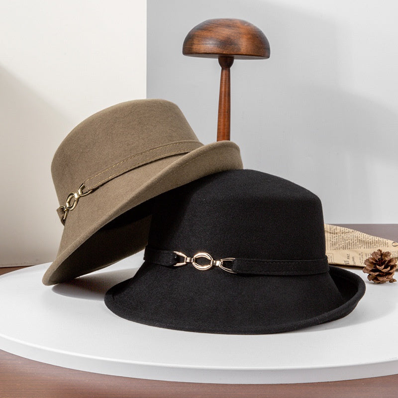 Felt Top Hat Rolled Edge with Metal Buckle Decoration