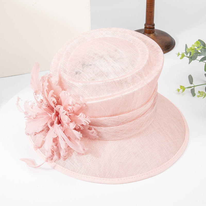 Linen Yarn Top Hat with Floral Decoration