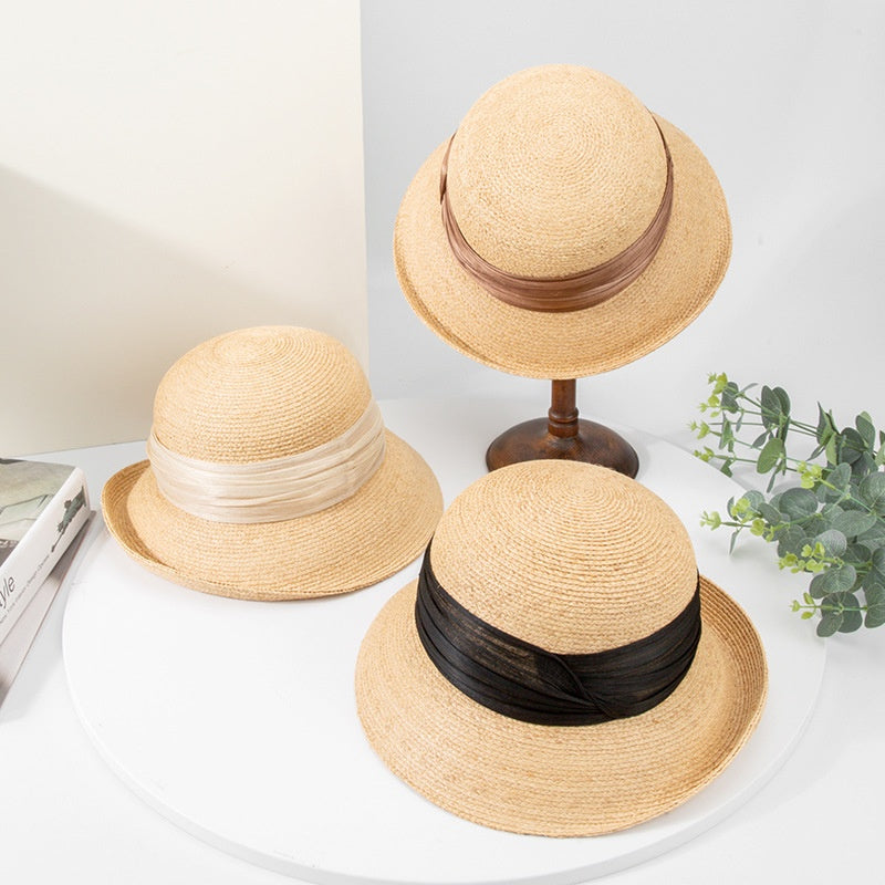 Straw Hat Sun Hat with Linen Webbing