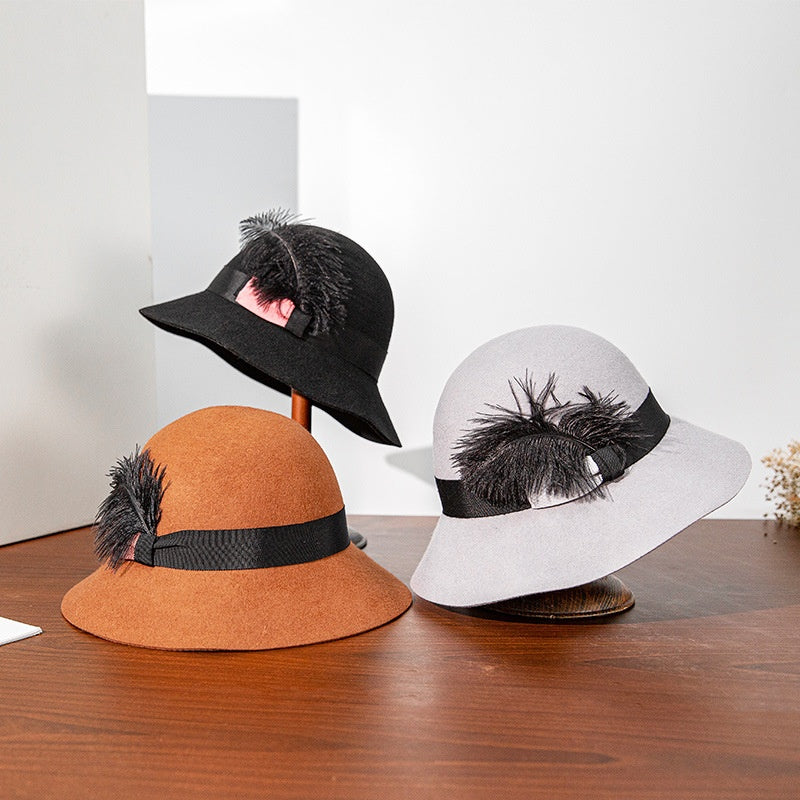 Felt Top Hat with Black Feather