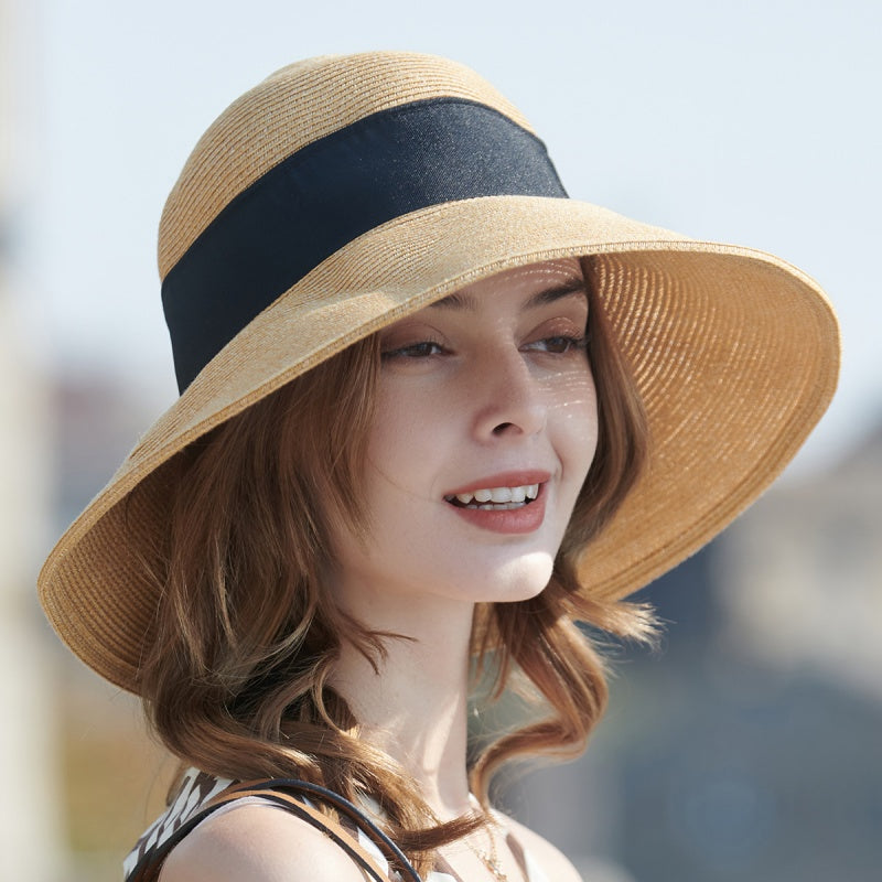 Straw Hat with Bow Decorative Band