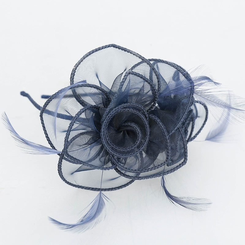 Mesh Feather Double Flowers Hairband