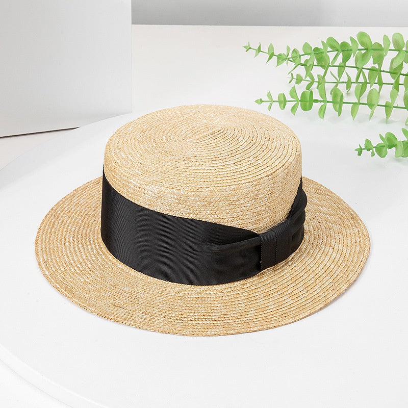 Straw Hat Sun Hat with Bow Cloth Webbing