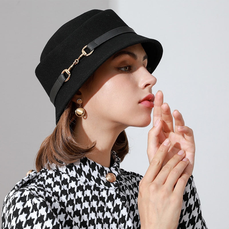 Felt Bucket Hat with Metal Buckle