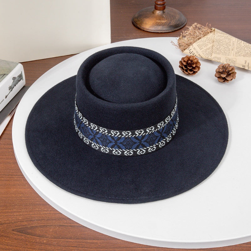 Felt Wide Brim Top Hats with Interwoven Line Splicing Webbing