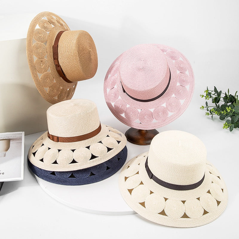Hollow-carved Flat-topped Hat with Bow Webbing