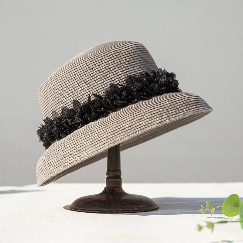 Straw Hat with Mesh Petal Decorative Strips